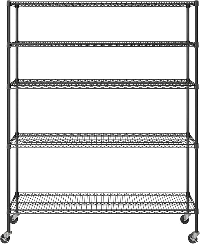 Seville Classics UltraDurable Heavy Duty NSF Solid Steel Wire Rack Storage Unit, Organizer for Garage, Warehouse, Office, Restaurant, Classroom, Kitchen, Black, 5-Tier Shelving, 60" W x 18" D-Ruum Studio Home