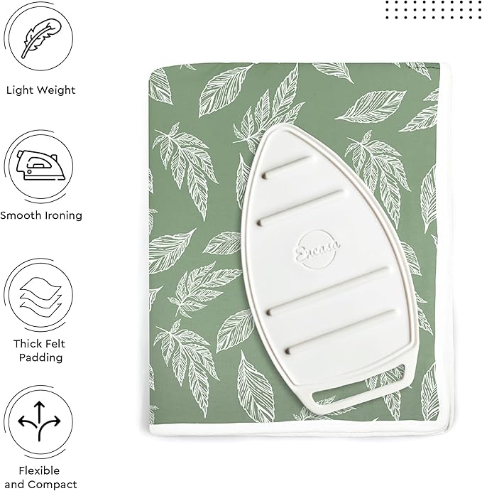 Encasa XO Ironing Mat/Pad (Large 48"x28") with 3mm Padding & Silicone Iron Rest for Steam Pressing on Tabletop or Bed - Heat Resistant, Portable, Quilting & Travel Blanket - Big Leaves Green-Ruum Studio Home