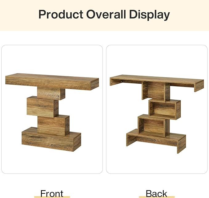 Tribesigns 42.5" Farmhouse Console Table, Narrow Wood Sofa Table Behind Couch with Geometric Base, Industrial Entryway Accent Table for Living Room, Hallway, Entrance (Light Brown)-Ruum Studio Home