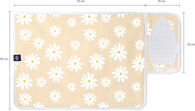 Encasa Homes Ironing Mat/Pad (Small 28"x20") with 3mm Padding & Silicone Iron Rest for Steam Pressing on Tabletop or Bed - Heat Resistant, Portable, Quilting & Travel Blanket - Daisy Beige-Ruum Studio Home