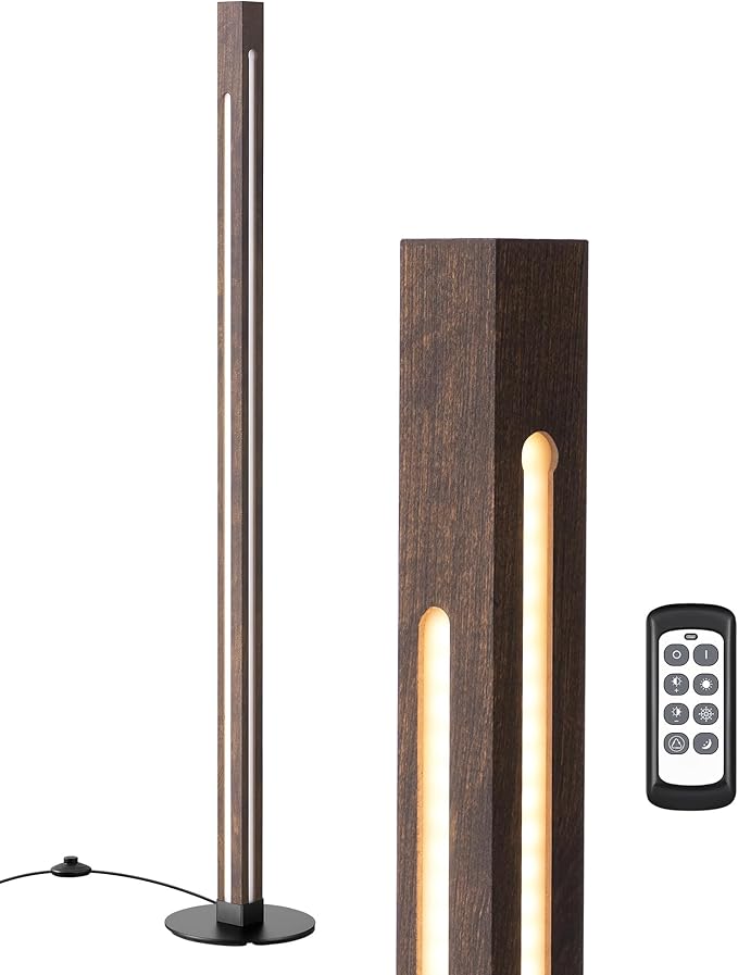 EDISHINE Floor Lamps for Living Room, Upgraded Dual-Sided Lighting, Wooden Corner Floor Lamp, LED Corner Lamp with Remote/Foot Control, 7CCT & Dimmable Standing Lamp for Bedroom, Office, Dark Walnut-Ruum Studio Home