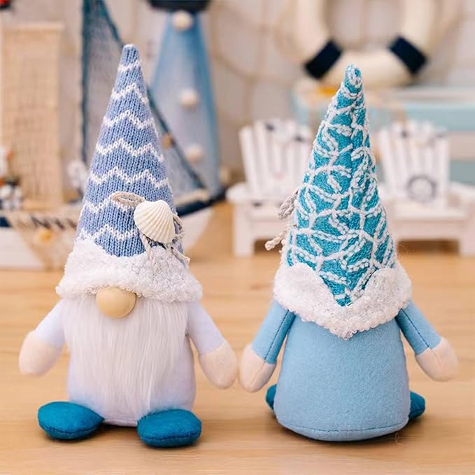 Summer Gnomes Decorations, Beach Gnomes Plush Decor for Home Ocean Day Gnome Tiered Tray Decor Handmade Tomte Swedish Nisse Scandinavian Elf Dwarf,Birthday Gnome Gifts, Blue-Ruum Studio Home