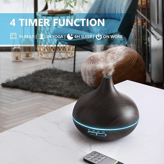 Diffusers for Essential Oils Large Room, 550ml Essential Oil Diffusers with Remote Control, Ultrasonic Oil Diffuser with Timer, 7 Colors Light for Bedroom-Ruum Studio Home