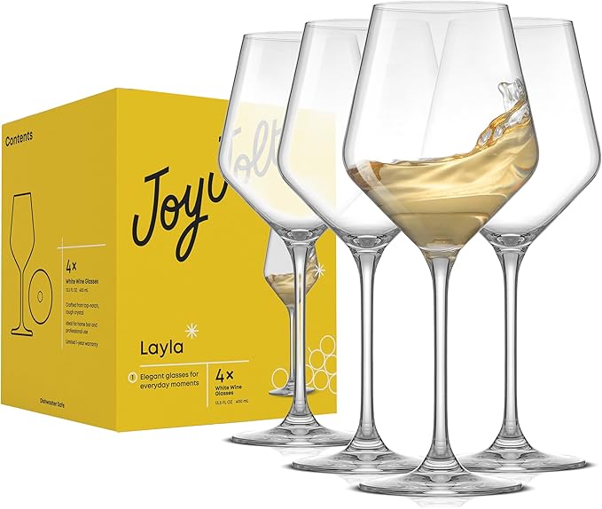 JoyJolt Layla White Wine Glasses, Set of 4 Italian Glasses, 13.5 oz Clear – Made in Europe-Ruum Studio Home