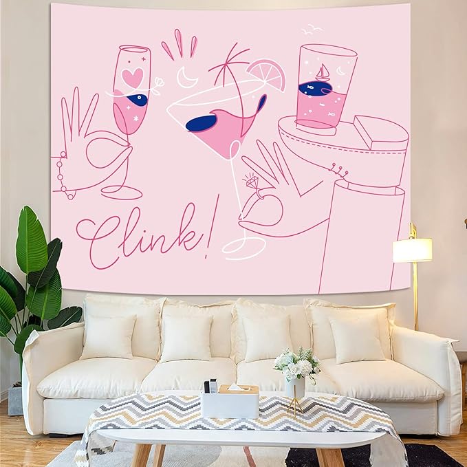 Lunerfex Y2K Tapestry Pink Party Wall Tapestry, Cute Tapestries for Bedroom Funny Tapestries Wall Hanging for Bedroom Living Room Decor Pink-2 44"x60"-Ruum Studio Home