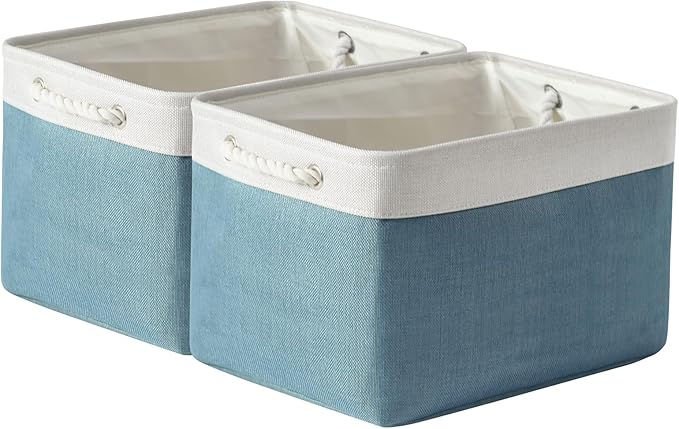 TcaFmac Organization and Storage Basket for Organizing - 16x12x12 inch Large 2 Pack Fabric Storage Cubes, Collapsible Storage Bins for Shelves Box Closet Cloth Home Toy Books Kids (White & Green)-Ruum Studio Home