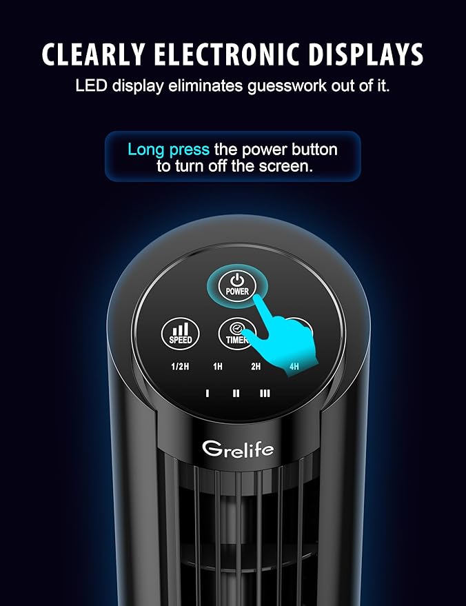 Grelife 13'' Tower Fan for Bedroom, 26dB Quiet Floor Fan with Remote, 3 Mode, 1-8H Timer, 90° Oscillating Fans for Indoors with 27ft/s Velocity, Portable Desk Table Fan for Room, Home, Office,Black-Ruum Studio Home