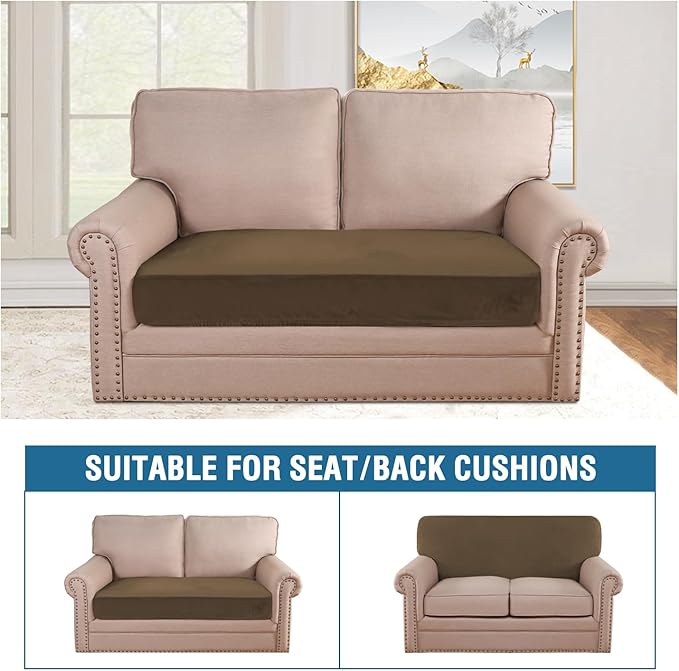 H.VERSAILTEX Velvet Stretch Individual Cushion Cover Plush Cushion Slipcover for Loveseat Sofa Furniture Protector Seat Cushion Sofa Cover (1 Piece Loveseat Cushion Cover, Bronze Brown)-Ruum Studio Home