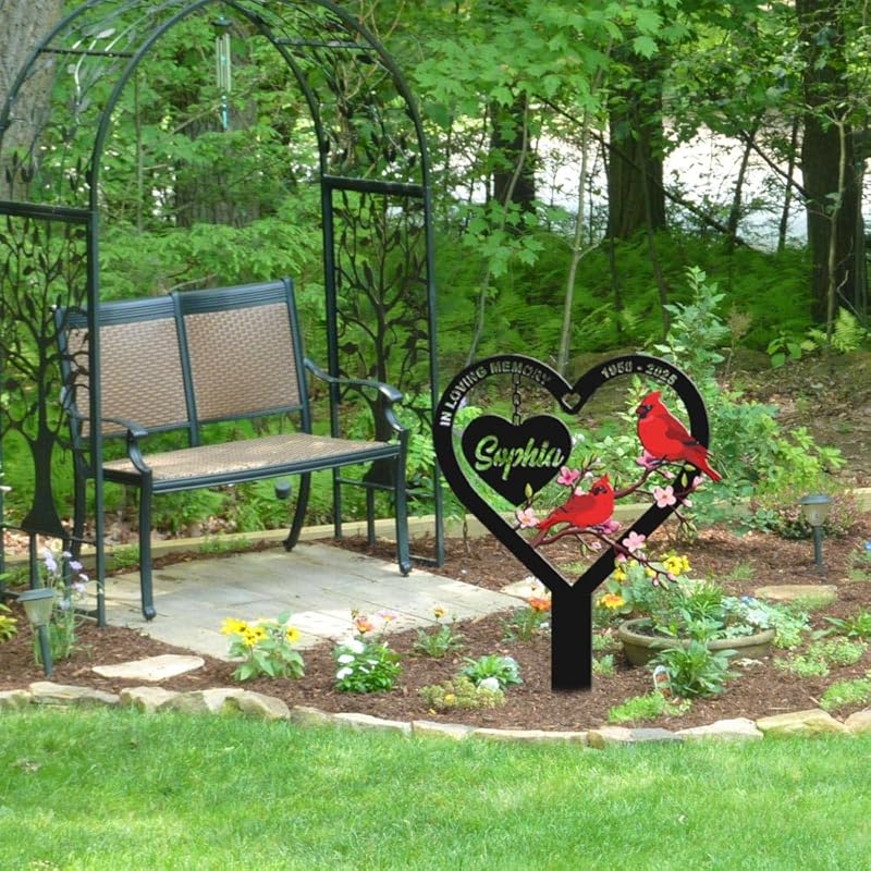 Personalized Cemetery Memorial Metal Stakes, Cardinals Memorial Grave Markers,Graden Decorations for Loss of Mother Father, Outdoor Sympathy Decor Gift-Ruum Studio Home