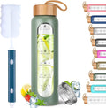 Aqulea Glass Water Bottles 25 Oz with Silicone Sleeve - BPA Free Reusable Wide Mouth Glass Motivational Water Bottles with Fruit Infuser – Leak Proof Borosilicate Water Bottle with Time Marker (Green)-Ruum Studio Home