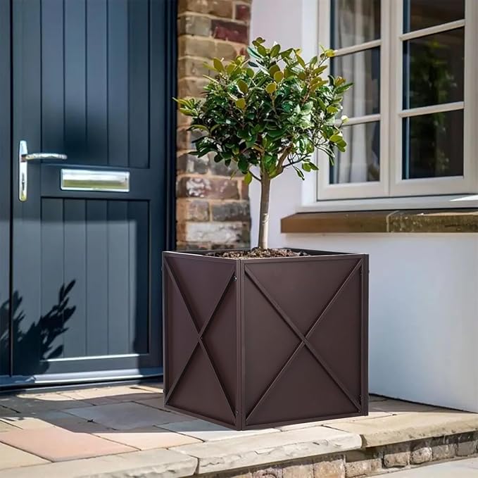 SUNNYPARK Large Metal Planter Box 17”x 17”x 18”, Square Modern Brown Metal Planter Box Heavy Duty with Drainage Holes for Outdoor Garden Patio-Ruum Studio Home
