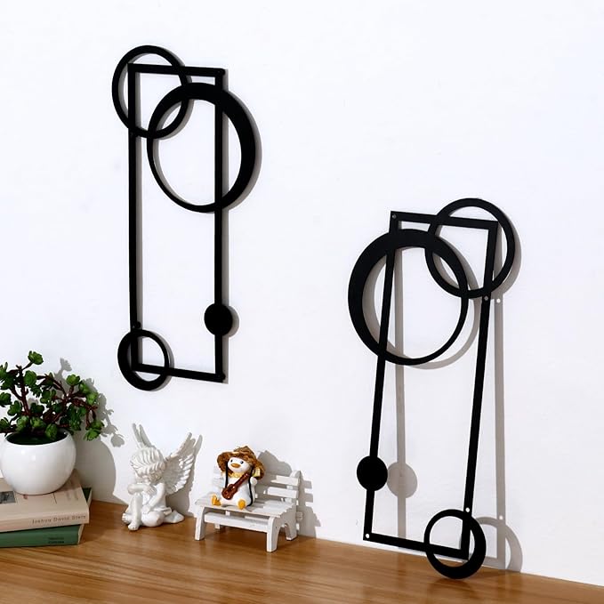 OYEFLY 2 Pcs Metal Abstract Wall Art,Modern Geometric Decor (Black, style 2)-Ruum Studio Home