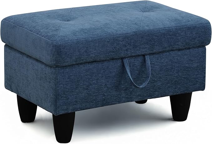 Ottoman Rectangular Storage Ottoman Bench, Flannel Footrest Stool Footstool with Lid for Living Room, Bedroom, Entryway, Blue, 28.5"x19"x17.5"-Ruum Studio Home