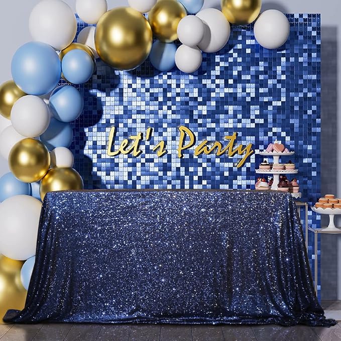 SquarePie Sequin Tablecloth 50 x 72 Inch Navy Blue Sparkly Table Linen for Wedding Party-Ruum Studio Home