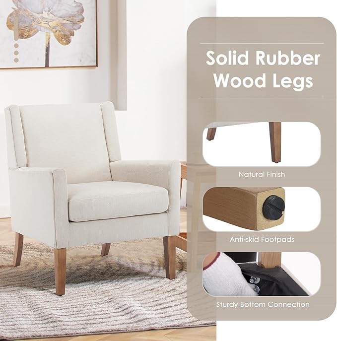 COLAMY Modern Wingback Living Room Chair Set of 2, Upholstered Fabric Accent Armchair, Single Sofa Chair with Lounge Seat and Wood Legs for Bedroom/Office/Reading Spaces, Beige-Ruum Studio Home