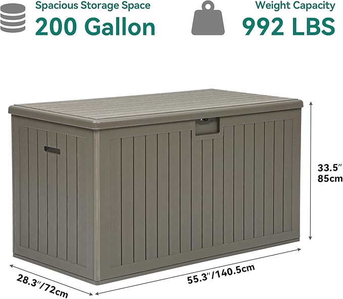 YITAHOME 200 Gallon Extra Large Deck Box, Double-Wall Resin Outdoor Storage Box with Flexible Divider for Patio Cushions Pool Supplies Garden Tools, 990 lbs Load Capacity, Lockable (Light Brown)-Ruum Studio Home