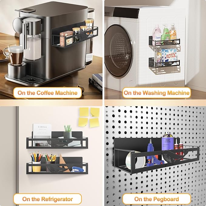 Magnetic Spice Rack for Refrigerator, 2-Pack Metal Spice Organizer for Kitchen Storage Organization, Magnetic Shelf for Fridge Space Saving Seasoning Organizer, Black-Ruum Studio Home