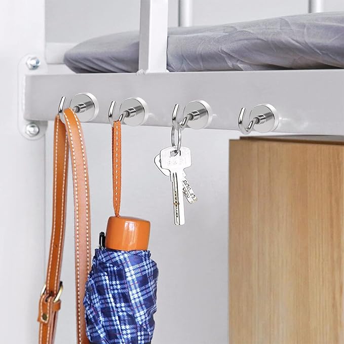 MIKEDE Magnetic Hooks, 80 Lbs Heavy Duty Earth Magnets with Hooks for Cruise Cabin, 10 Pcs Strong Locker Magnetic Hooks for Hanging, Metal Magnetic Hanger for Classroom, Grill, Fridge, Kitchen-Ruum Studio Home