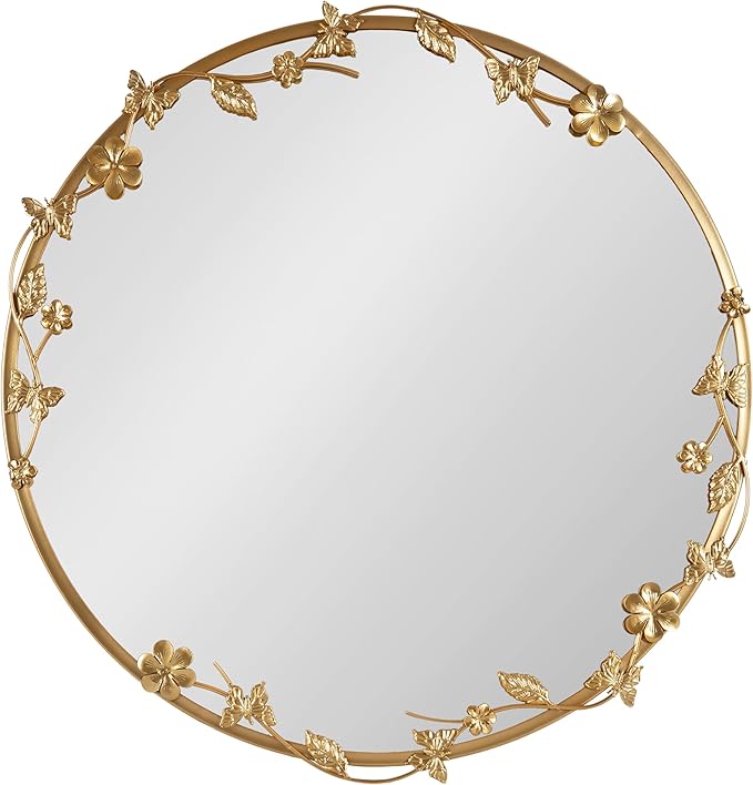 Kate and Laurel Rosella Modern Ornate Round Wall Mirror, 26 Inch Diameter, Gold, Circle Mirror with Floral Detailing for Use as Bathroom Mirror for Over Sink or Cute Nursery Mirror Decor-Ruum Studio Home