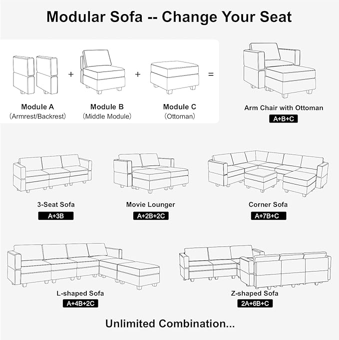 Belffin Storage Ottoman Module for Modular Sectional Sofa Square Seat Cube Velvet Foot Stool Black-Ruum Studio Home