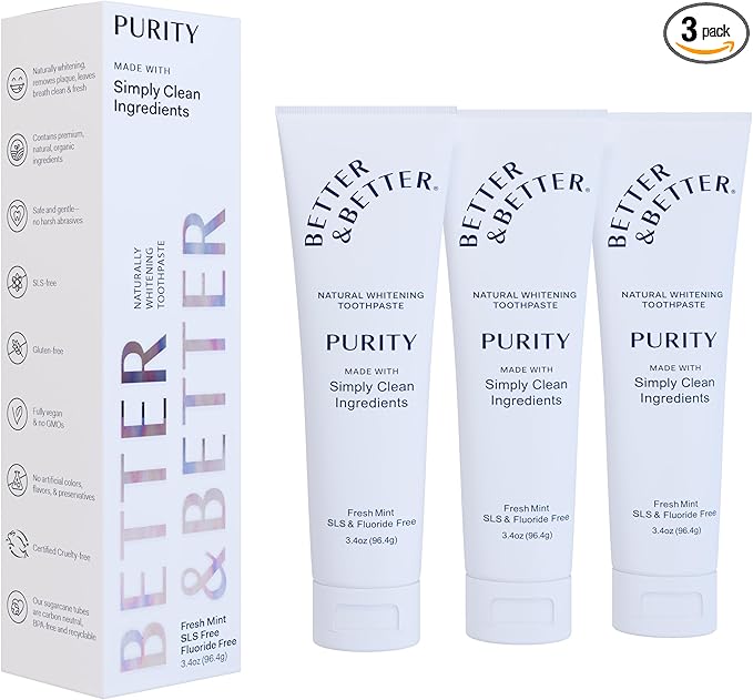 Better & Better Purity Toothpaste | Natural Whitening Toothpaste Without Additives | Organic, Vegan, Fluoride & SLS Free | Coconut-Based Formula w/Fresh Mint Flavor | 3.4oz-Ruum Studio Home