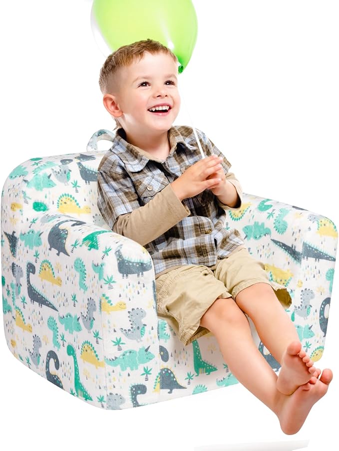ALIMORDEN Kids Ultra-Soft Snuggle Foam Filled Chair, Single Cuddly Sofa for Boys and Girls, Dinosaur-Ruum Studio Home