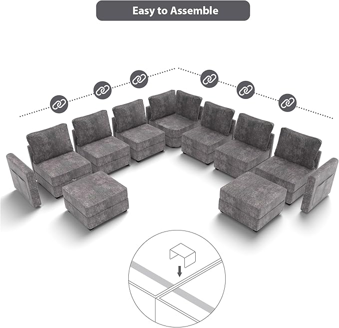 mestyl Modular Sectional Sofa Convertible L Shaped Sofa Couch Set with Storage for Living Room, Modern 3 Seater Modular Sectional Couch with Movable Ottoman (Grey)-Ruum Studio Home