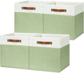 HNZIGE Fabric Cube Storage Bins 13x13 Set of 4 Canvas Storage Baskets for Shelves Collapsible Storage Bins for Organizing Clothes Closet Toy Nursery Cubby(Green&White)-Ruum Studio Home
