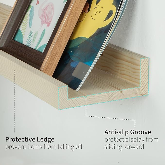 SAUMONIERES Picture Ledge Shelf Floating Book Shelves Set of 2 Wall Mounted Solid Wood for Bedroom Bathroom Living Room Kitchen, 48 Inch Natural-Ruum Studio Home