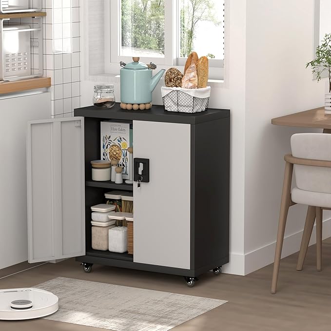 Locking Storage Cabinet,Steel Garage Cabinet with Wheels,Utility Tool Cabinet1 for Garage,Home Office and Warehouse-Ruum Studio Home