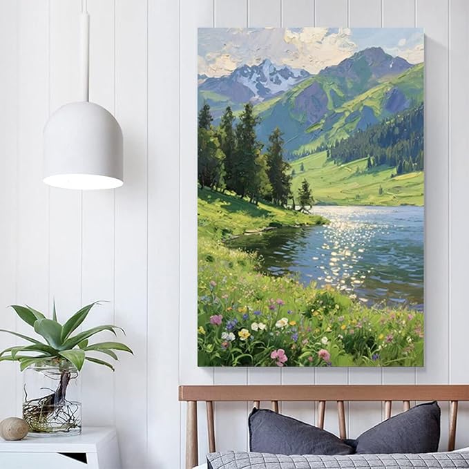 The scenery of mountain streams and green meadows is suitable for living rooms bedrooms offices landscape posters and wall paintings-Ruum Studio Home