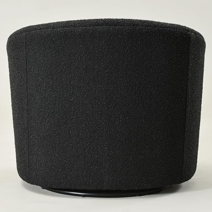 KINWELL Sherpa Swivel Barrel Chair & Round Ball Pillow Set - 34" Wide Modern Boucle Accent Chair with 9” Matching Nordic Decorative Throw Pillow for Living Room and Bedroom(Black)-Ruum Studio Home