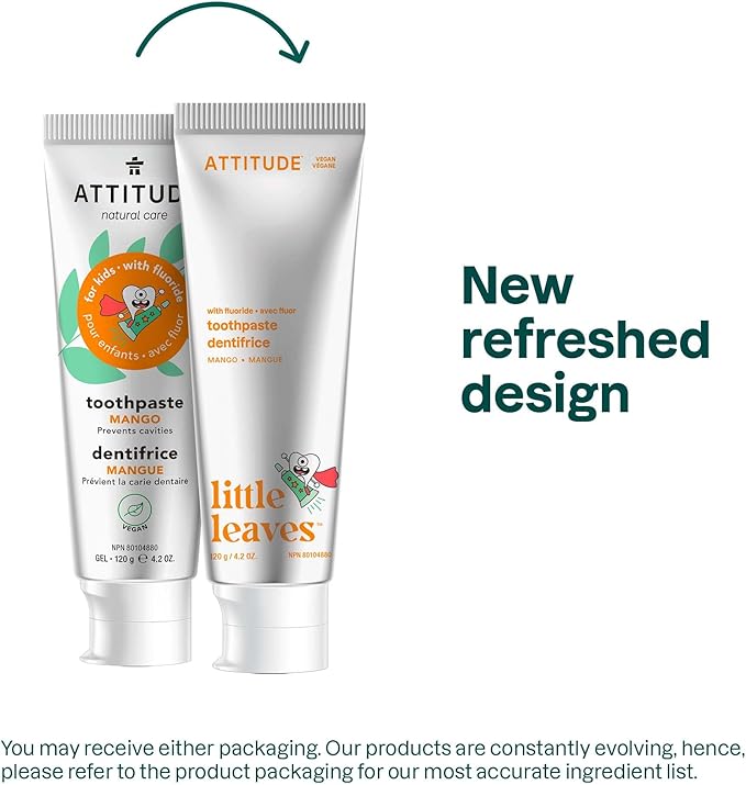 ATTITUDE Toothpaste with Fluoride, Prevents Tooth Decay and Cavities, Vegan, Cruelty-Free and Sugar-Free, Mango, 4.2 Oz-Ruum Studio Home