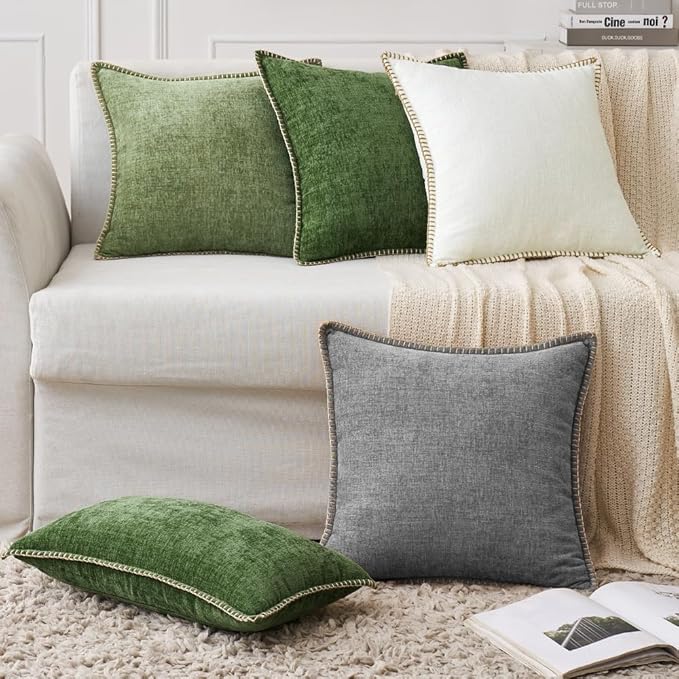 MIULEE Pack of 2 Couch Throw Pillow Covers 24x24 Inch Dark Gray Farmhouse Decorative Pillow Covers with Stitched Edge Soft Chenille Solid Dyed Spring Pillow Covers for Sofa Bed Living Room-Ruum Studio Home