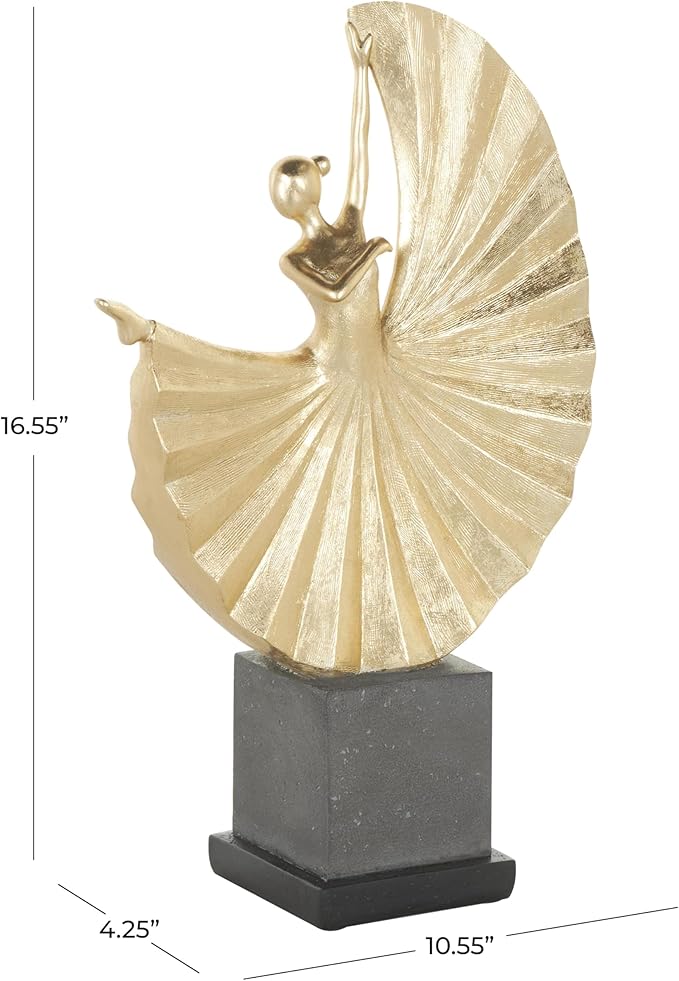 Deco 79 Polystone Dancer Decorative Sculpture Ballet Home Decor Statue with Elevated Black Base, Accent Figurine 11" x 4" x 17", Gold-Ruum Studio Home