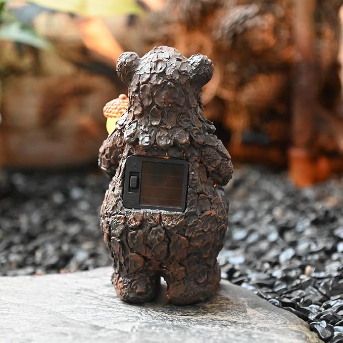 Bear Garden Figurines Outdoor Decor Solar Statue with LED Lights for Patio Lawn Yard Art Decoration Housewarming Garden Gift-Ruum Studio Home