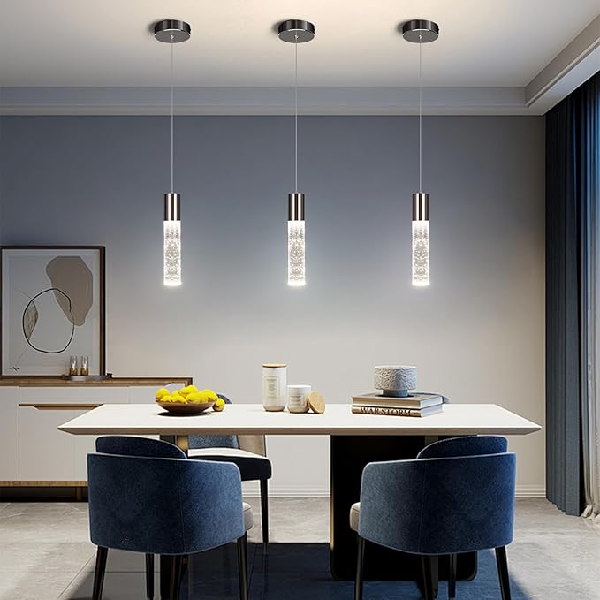 OKELI Modern Pendant Light,3Color LED Bubble Crystal Island Light Fixtures,Black Mini Pendant Lighting for Kitchen Island,Bar,6W,3000-6000K,ETL-Ruum Studio Home