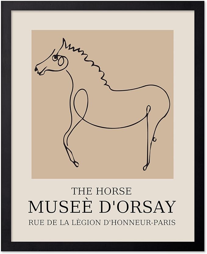 Poster Master Vintage Poster - Retro Minimalist Print - Gift for Artist, Friend - Horse, Line Drawing, Sketch, Abstract - Wall Decor for Living Room, Bedroom, 11x14 Black Framed-Ruum Studio Home