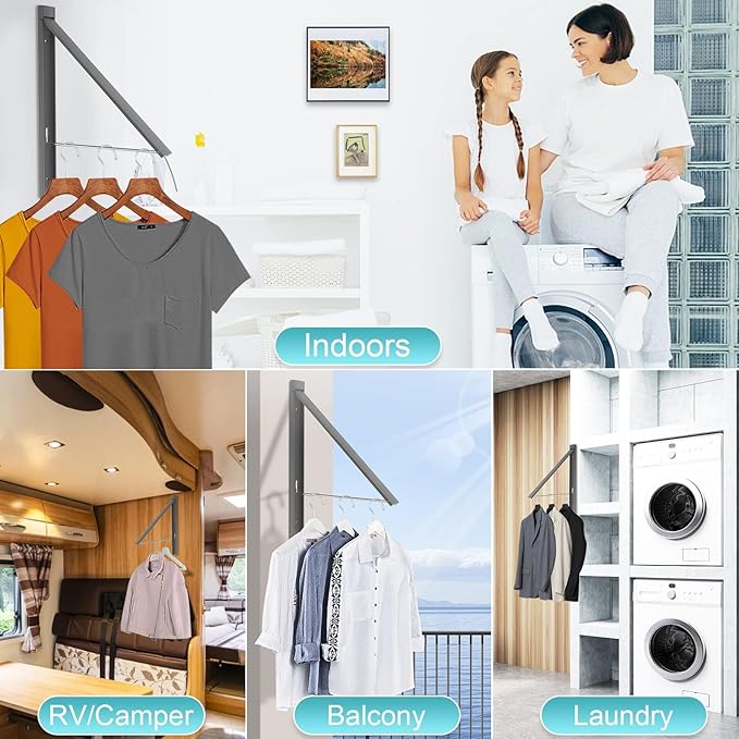 Retractable Clothes Drying Rack,Space Saver Wall Mounted Folding Hanger for Laundry Room, Closet Storage Organization, Easy Installation Aluminium Never Rust Dryer 1pcs-Ruum Studio Home