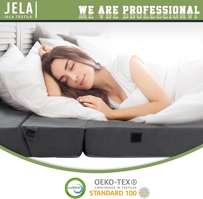 jela Foldable Sofa Bed Soft Foam Convertible Sleeper Chair Luxury Miss Fabric Fold Out Chair Bed Floor Couch with Back Support Floor Sofa for Living Room Bedroom (Twin,Dark Gray)-Ruum Studio Home