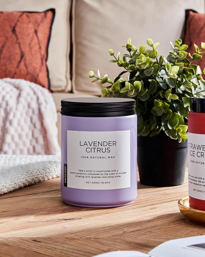 M&SENSE Lavender Citrus Candles, 19.4oz 110H Burn Time Large Natural Soy Candles for Home Scented, Stress Relief Aromatherapy Gifts for Mom Friends Teacher & Spa, Bath, Yoga-Ruum Studio Home