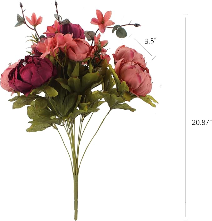 Duovlo Fake Flowers Vintage Artificial Peony Silk Flowers Wedding Home Decoration,Pack of 1 (New Red)-Ruum Studio Home