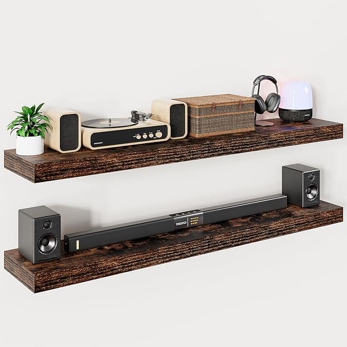 Heimlove 55 Inch Long Floating Shelves for Wall,9.3" Deep Rustic Brown Floating Shelf Set of 2,Large Display Shelf & Storage Shelf,Wall Mounted Shelves for Bedroom Living Room Kitchen Office-Ruum Studio Home