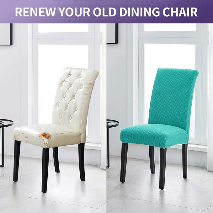 Joccun Chair Covers for Dining Room Set of 4, Dining Chair Slipcovers Stretch Dining Room Chair Covers Seat Protector,Washable Parsons Chair Cover for Home,Banquet(Turquoise,4 Pack)-Ruum Studio Home