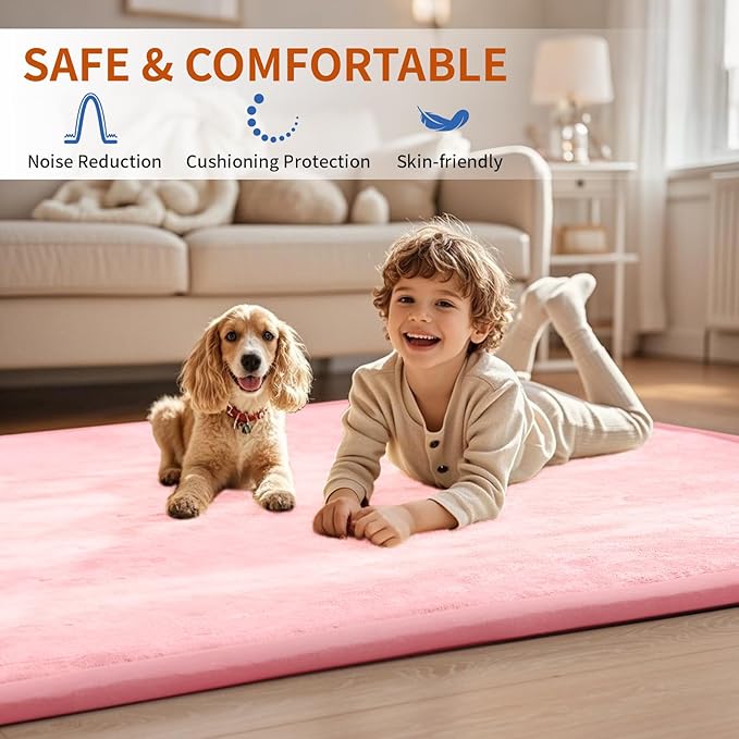 ACOMOPACK Baby Play Mat for Floor,1.3" Thick Memory Foam Area Rug for Living Room,Soft Velvet Crawling with Non-Slip Bottom for Kid,Toddler,59"×71" Tummy Time Nursery Rugs,Yoga（Pink）-Ruum Studio Home
