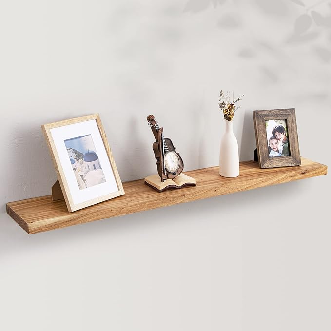 Axeman Rustic Elm Wood Floating Shelves for Wall, 48'' x 8" Deep Wall Shelf with Invisible Bracket, Large Long Wall Mounted Storage Shelves for Living Room, Bedroom, Kitchen, Bathroom Decor, Natural-Ruum Studio Home