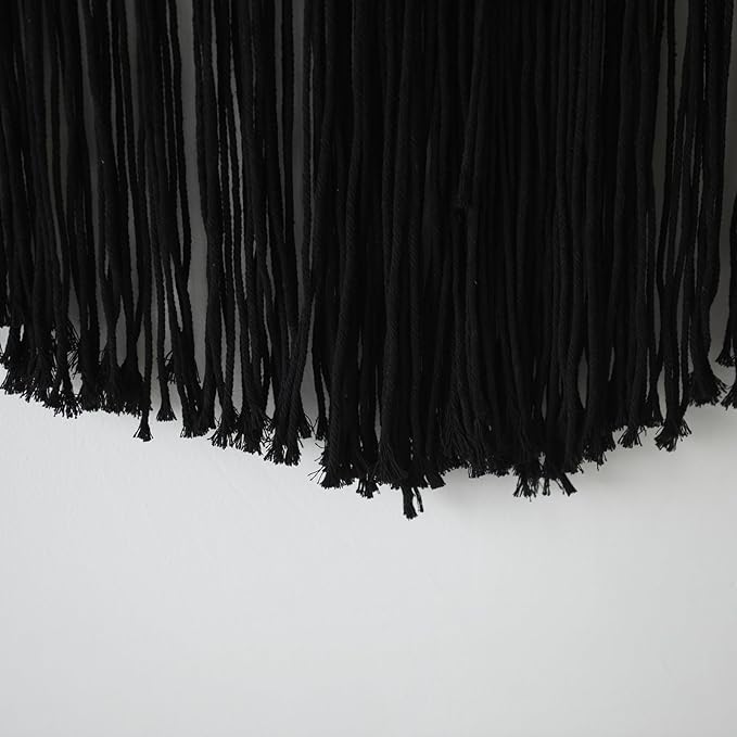Macrame Wall Hanging Black Yarn Tapestry Home Decor Large Fiber Wall Art Living Room Bedroom Home Wall Decor 57" W x 43" L-Ruum Studio Home