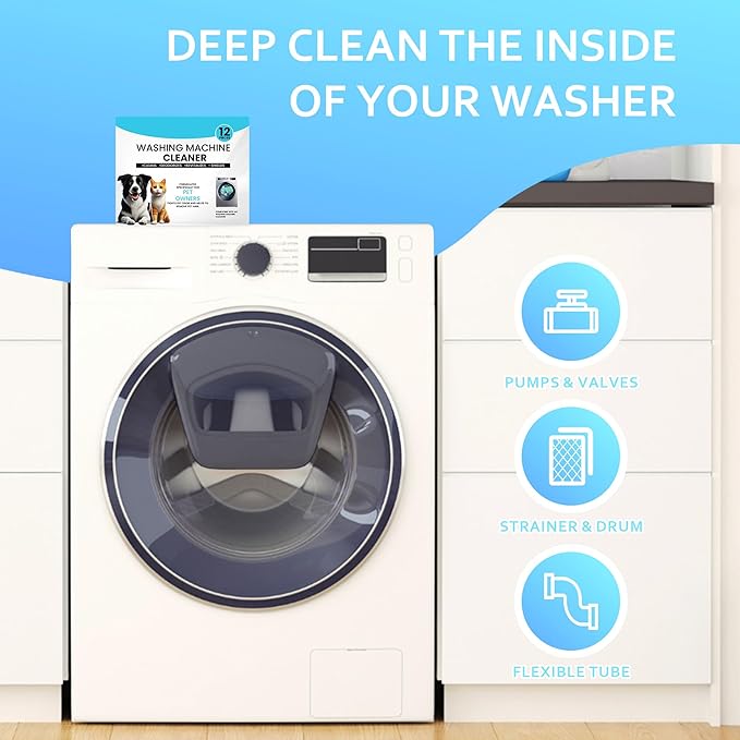 Washer Machine Cleaner Tablets-24Pack-12 Month Supply,Formulated for Pet Owners Washing Machine Cleaner,Compatible with HE,Easily pet hair remover for laundry.Top & Front Load Washer.Septic Safe.-Ruum Studio Home