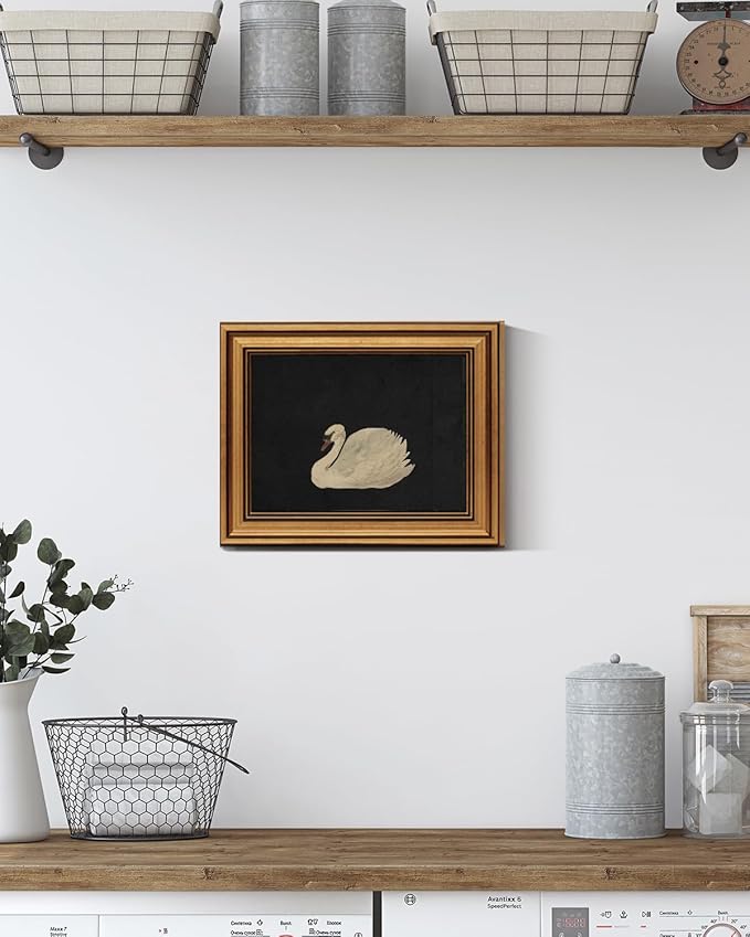 HUARCEY Gold Framed Vintage Wall Art for Living Room, Grace Swan Art Painting Pictures Rustic Animal Bathroom Prints Farmhouse Wall Decor Mother's Day Gifts for Mom Canvas Swan Shelf Decor for Bedroom-Ruum Studio Home