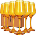 Amber Wine Glasses Set of 6-12oz Amber Long Stem Wine Glass Cups, Pretty Crystal Glassware, Hand Blown Goblets Drinkware, Unique Drinking Stemware Holiday Gift Set-Ruum Studio Home